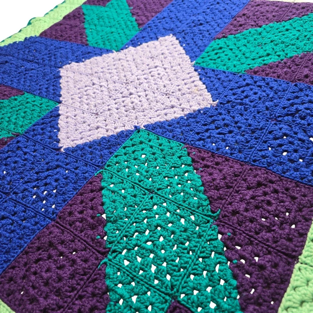 Handmade Crochet Granny Square Lap Blanket Star Pattern Boho Throw 43x43 - Picture 7 of 10